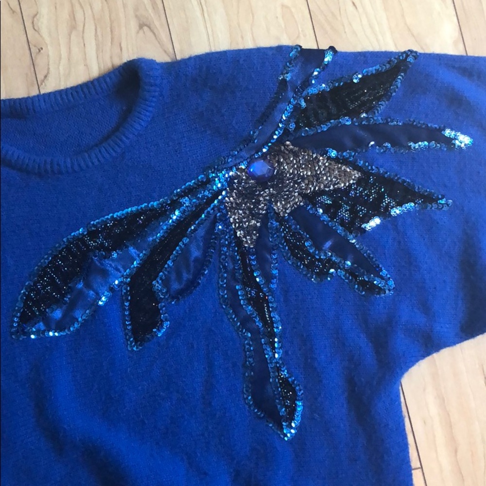 Vintage Blue Retro Sequin Ugly Holiday Sweater